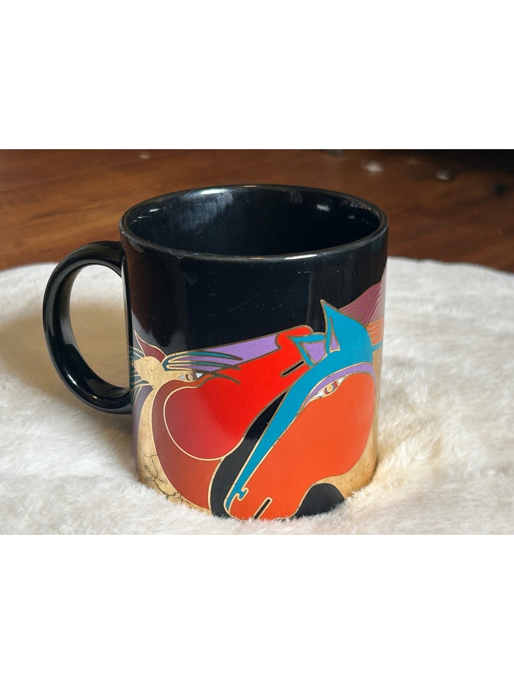 Laurel Burch Persian Horses Black Ceramic Coffee Mug